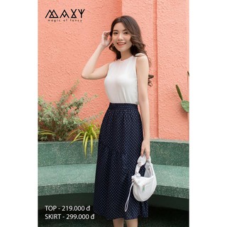CHÂN VÁY - POLKADOT - Chân váy xoè chấm bi xanh dáng dài lưng thun - Freesize