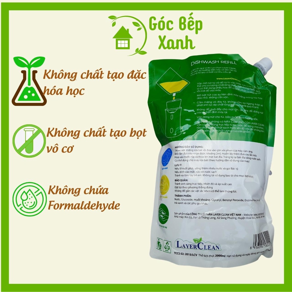 Nước rửa chén hữu cơ Layer Clean quả hồng, quả quýt túi 2L, Layer Clean hữu cơ