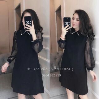 Đầm thiết kế dáng A phối châu. Có bigsize.