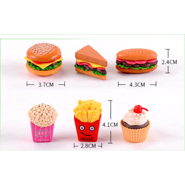 Combo 06 mô hình các món ăn fast food trang trí nhà búp bê, tiểu cảnh, bonsai