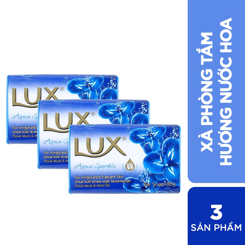 [Mã COSUI5 giảm 8% đơn 150K] Combo 3 Xà phòng tắm hương nước hoa Lux Xanh Aqua (80gx3)