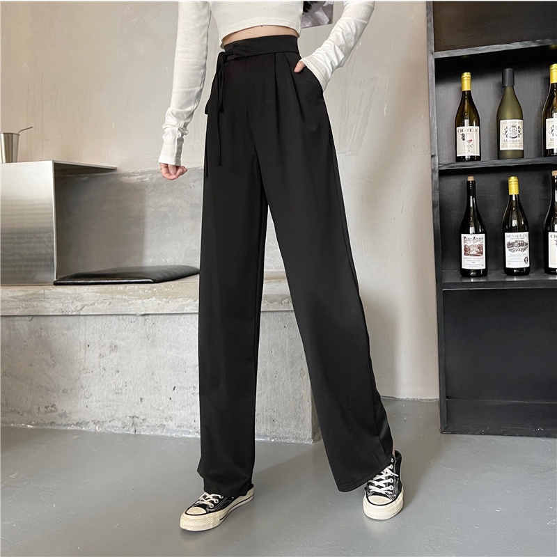 SUXI Quần dài lưng cao ống rộng thời trang mùa hè cho nữ