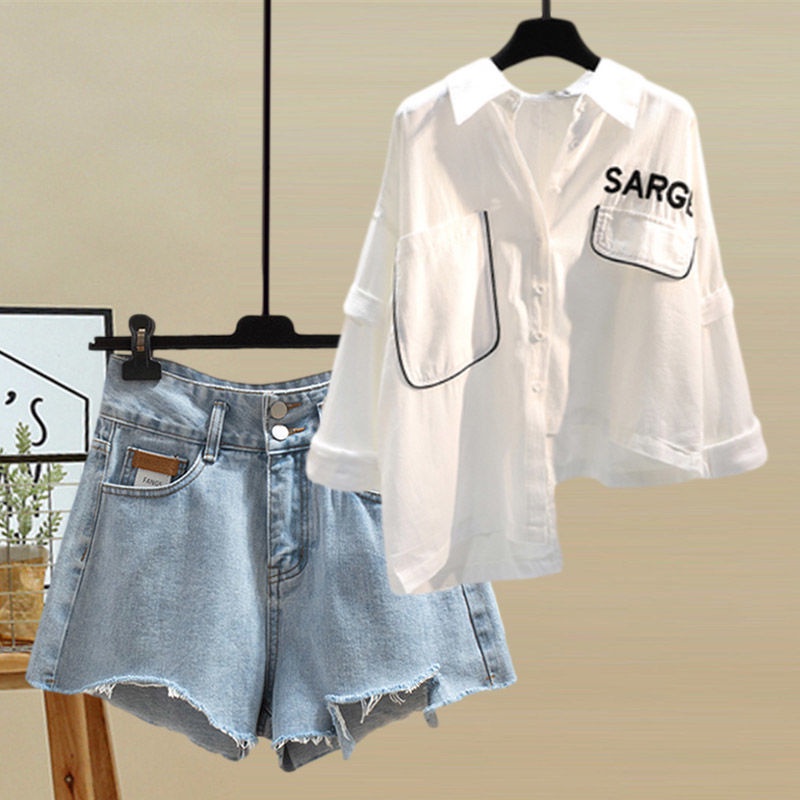Set Áo Vest + Áo Sơ Mi + Quần Short Denim Thời Trang Cho Nữ