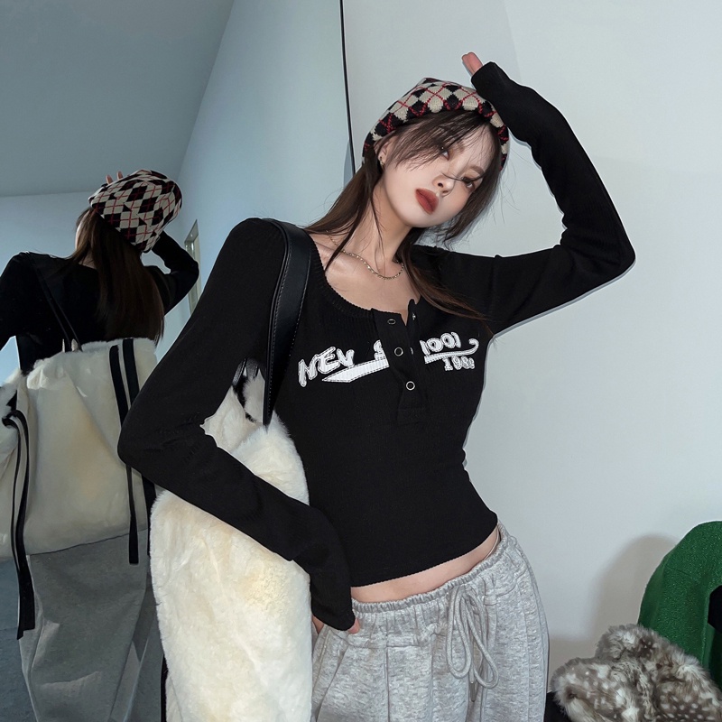 Áo Croptop Dài Tay Phong Cách Retro Mỹ Gợi Cảm JH-CX-71