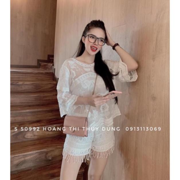 Set áo ren boi thêu hoa + quần ren tua rua (có tách rời)