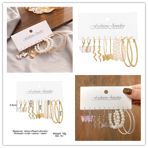 Set 5 Khuyên Tai Đính Ngọc Trai Phong Cách Bohemia Hàn Quốc Cho Nữ