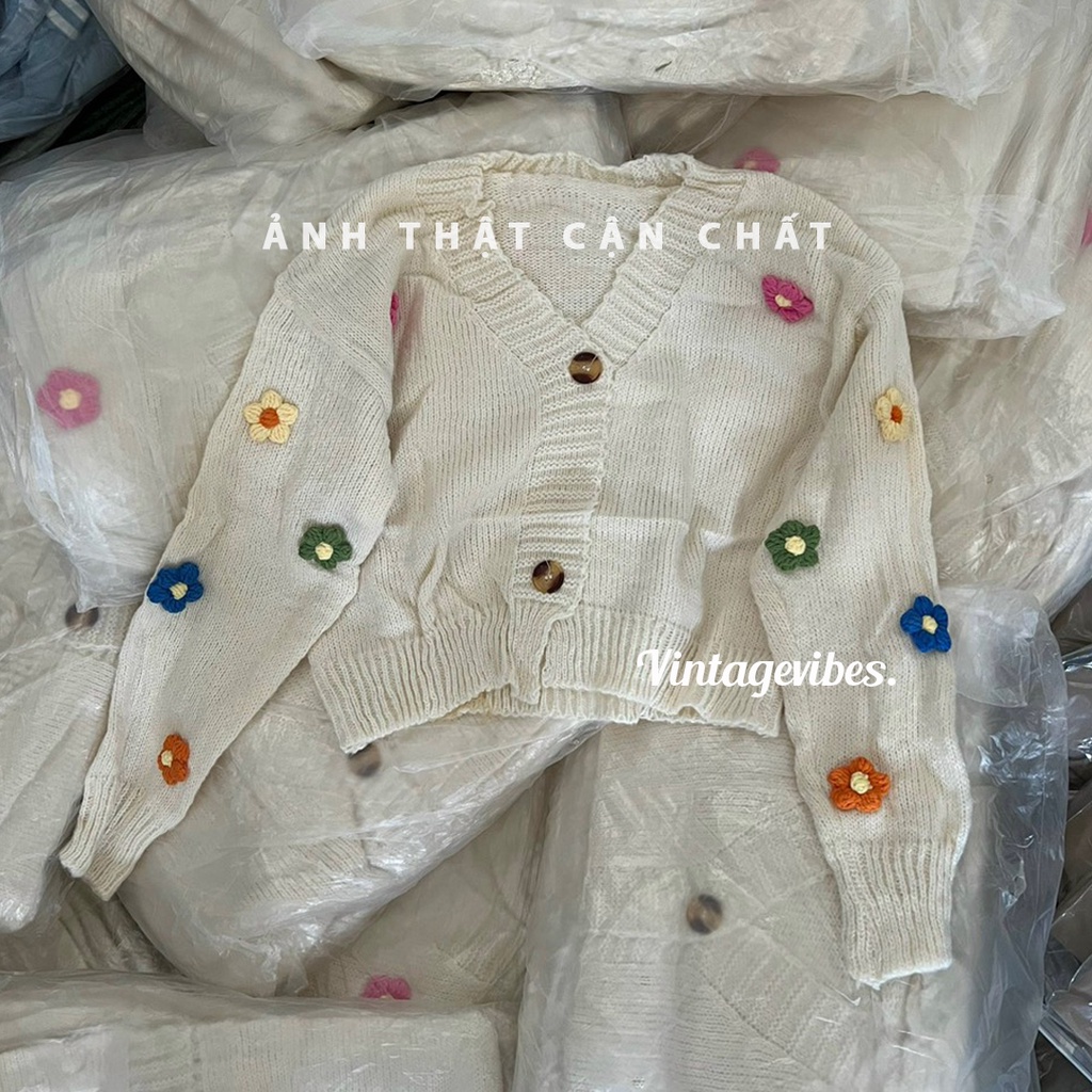[FREESHIP] Áo khoác len cardigan thêu hoa tiểu thư phong cách Hàn Quốc - Ảnh thật