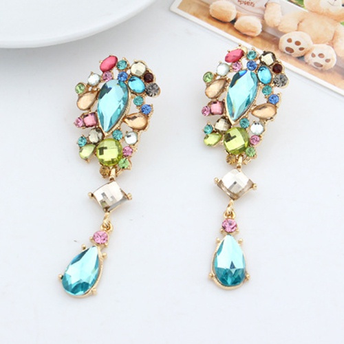 Cặp khuyên tai hình giọt nước đính đá quý nhân tạo lấp lánh sang trọng