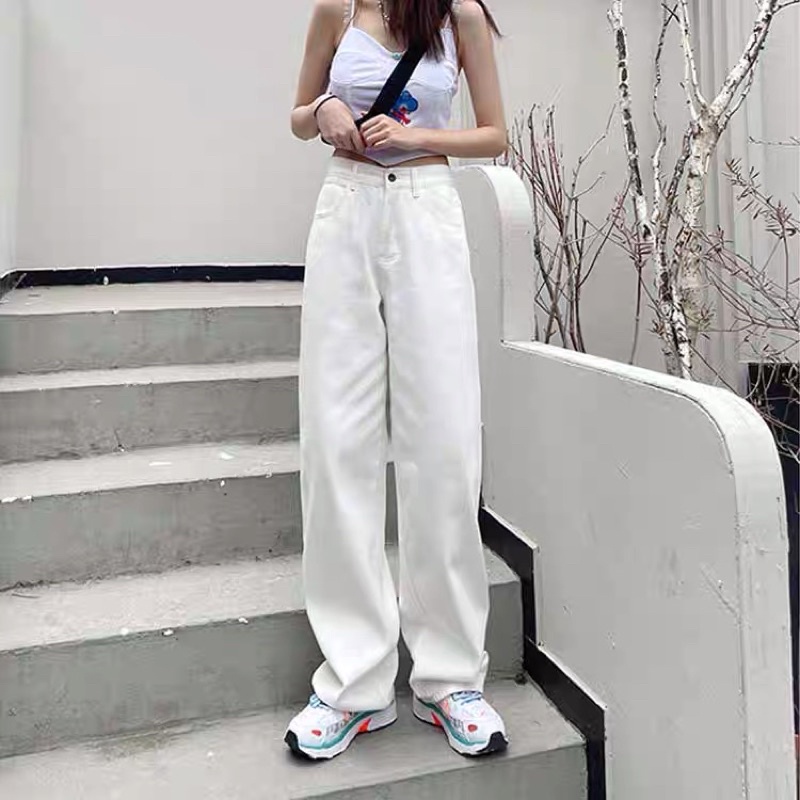 Quần Jeans Ulzzang trắng Cullotes thời trang cạp cao