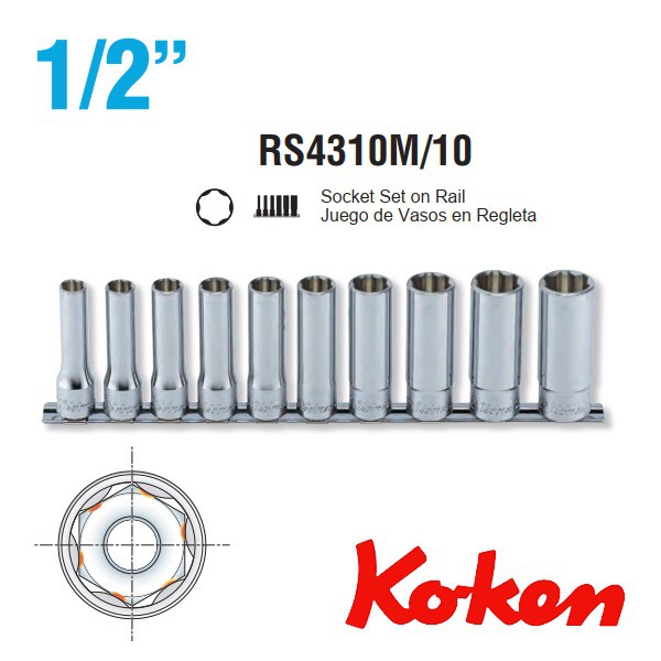 Bộ tuýp khẩu 1/2 dài chống trầy ốc Koken Nhật RS4310M/10 Made in Japan 🇯🇵