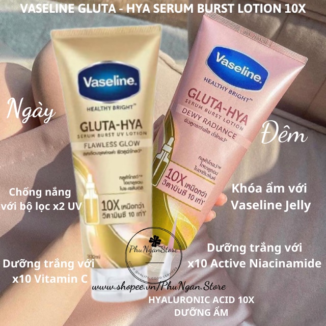 (Tuýp to-Hàng siêu thị Thái)Dưỡng thể Vaseline Healthy Bright Gluta HYA Serum Burst Lotion 10X Thái Lan