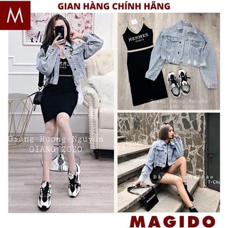 Áo khoác jeans bò croptop rách lưng -áo khoác nữ kiểu dáng hàn quốc -MAGIDO