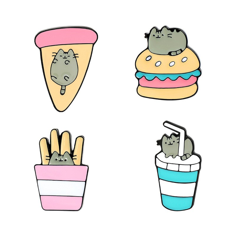 [Mã FAXANH245 giảm 10K đơn 50K] Pin cài áo mèo pusheen & food ver2 - GC371