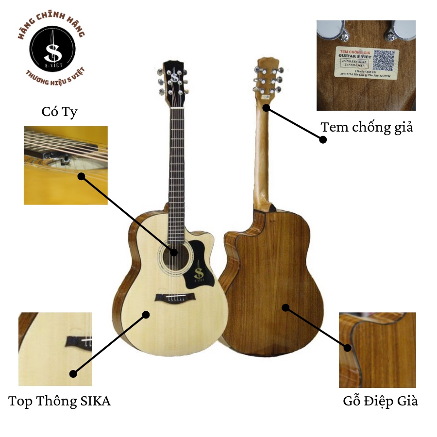 Đàn guitar acoustic gỗ thịt có ty có EQ, Top 3 mẫu đàn guitar tầm giá 2 triệu tốt nhất mã ES chính hãng S Việt