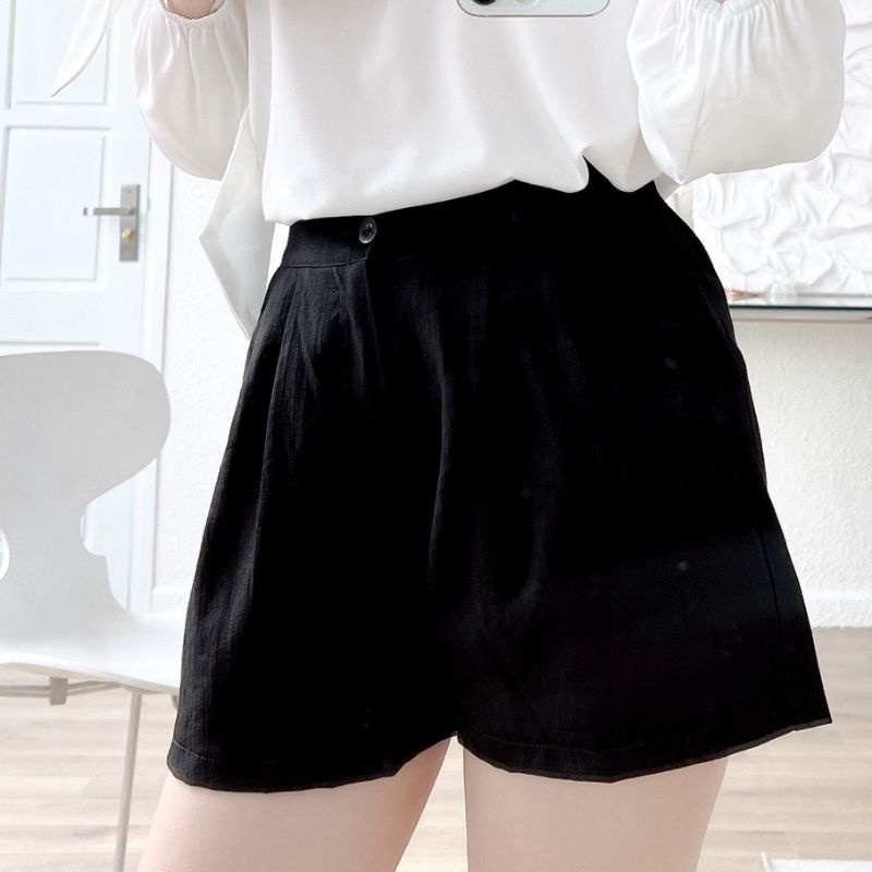 Quần short nữ đùi chất vải đũi mặc nhà thể thao lưng cao đi chơi bigsize ống rộng đẹp cạp cao ulzzang QD02 ESHOP