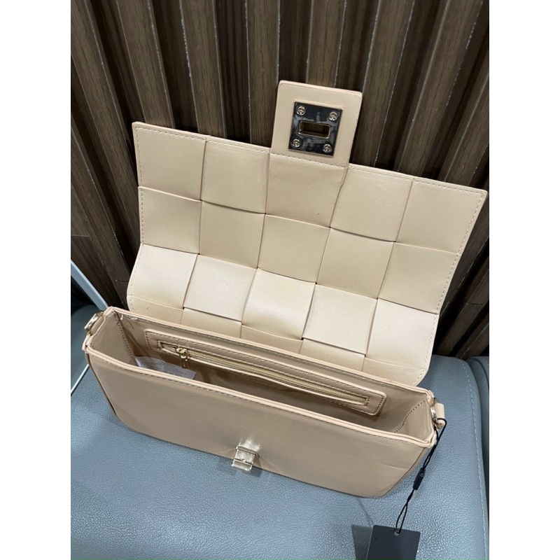 Túi Dây Xích Phối Da Đeo Chéo Da Đan Woven Shouder Bag