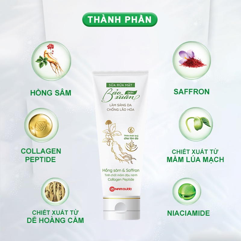 Sữa rửa mặt thảo dược Bảo Xuân Skin làm sáng da, ngừa lão hóa 100g SRM