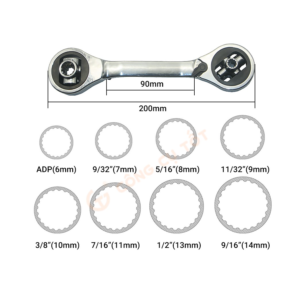 Cờ lê đầu xoay tự động 6-14mm Thép Cr-V