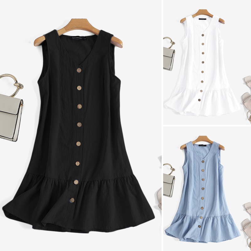 Đầm ZANZEA không tay cổ chữ V thời trang quyến rũ