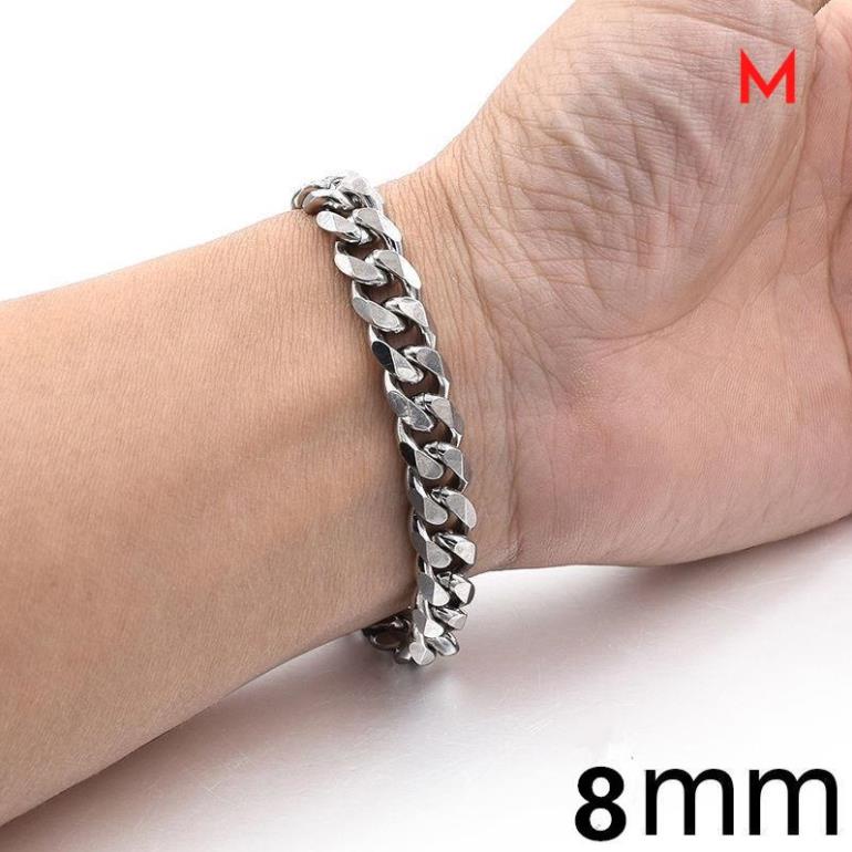 Vòng Tay Dây Xích Bằng Thép Không Gỉ Rộng 8Mm 18cm Màu Sắc Bạc Dành Cho Nam Nữ C7