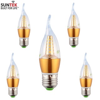 Bộ 5 bóng đèn hình nến suntek led 5w đuôi e27 ánh sáng vàng