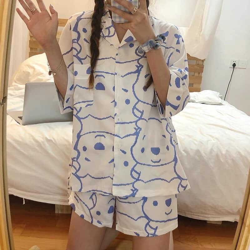Bộ đồ ngủ pijama cộc tay mùa hè dễ thương set bộ đồ ngủ mặc nhà nhiều họa tiết cute