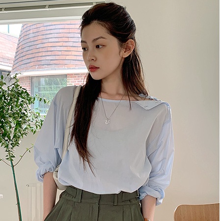 Áo Kiểu Tay Dài Dáng Rộng Màu Sắc Đơn Giản Phong Cách Hàn Quốc Cho Nữ