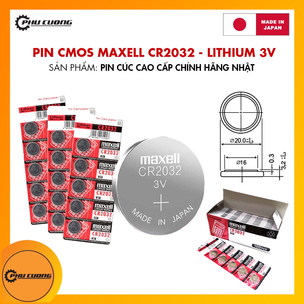 Vỉ 5 Pin CMOS Maxell CR2032 Nhật - 2032 Lithium 3v - Sản Phẩm Chính Hãng