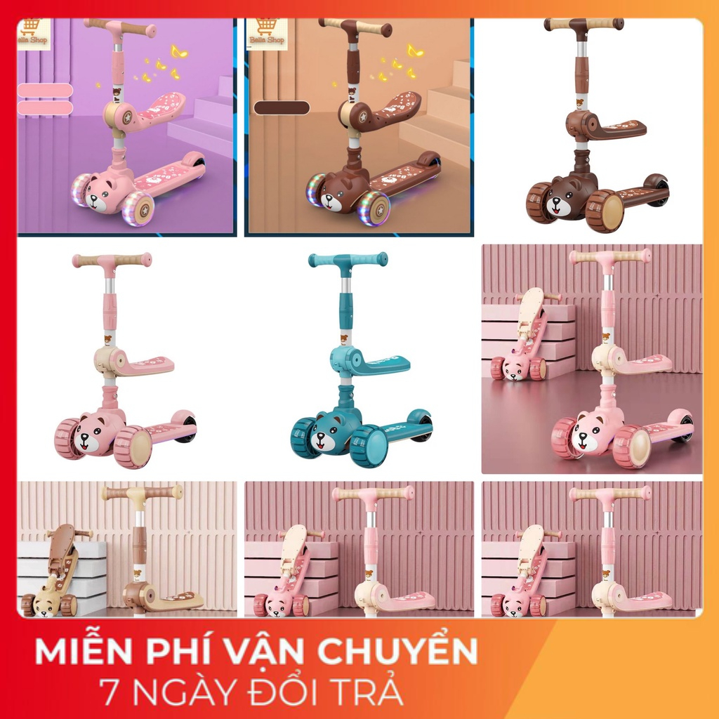 Xe Scooter Cho Bé Hình Gấu Bear Có Nhạc Và Đèn Phát Sáng, Bảo Hành 1 Đổi 1, Xe Trượt Scooter Cho Bé Chòi Chân8