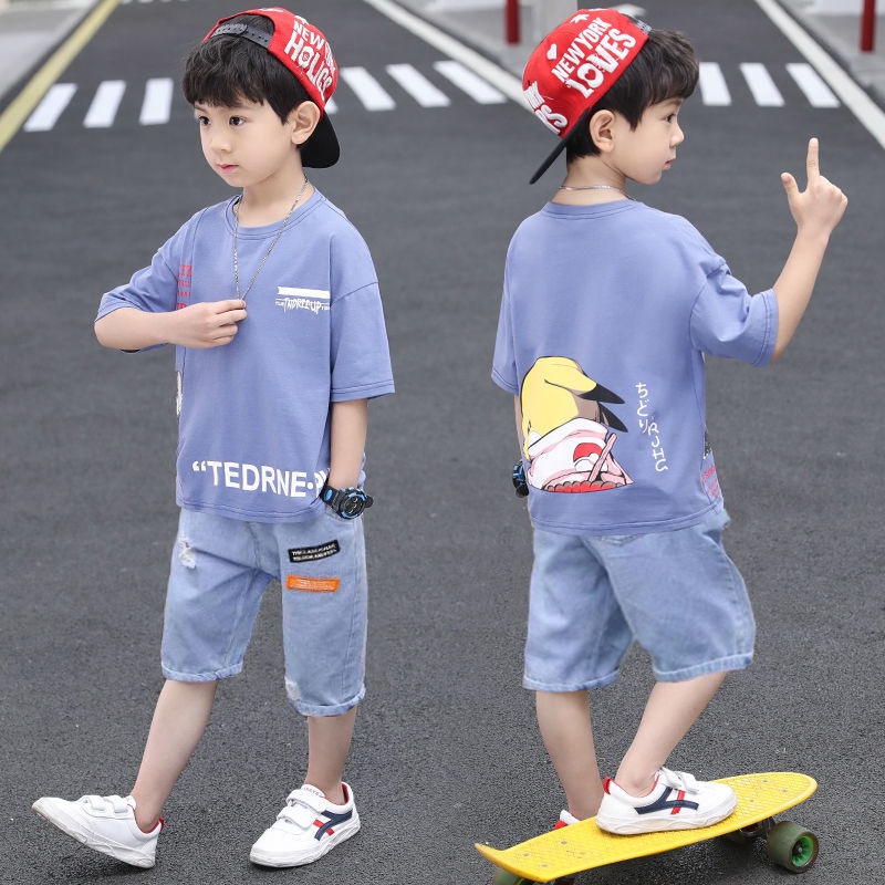 Set Áo Thun Tay Ngắn + Quần Short Thời Trang Cho Bé Trai 5-6 - 7-8 Tuổi