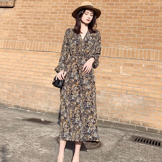 Đầm Hoa Tay Dài Cổ Chữ v Phong Cách Thời Trang Retro Dành Cho Nữ