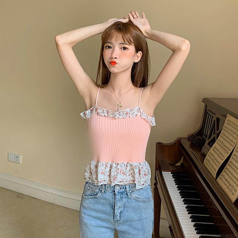 [Baywellfashion]Floral Stitching Knitted Sweater Bottoming Small Camisole | BigBuy360 - bigbuy360.vn