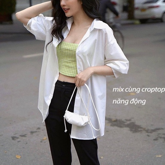 Áo sơ mi nữ, áo dài tay công sở form rộng vải lụa cao cấp, dáng dài phong cách Hàn MISS CLOTHINGS SM-10 | BigBuy360 - bigbuy360.vn