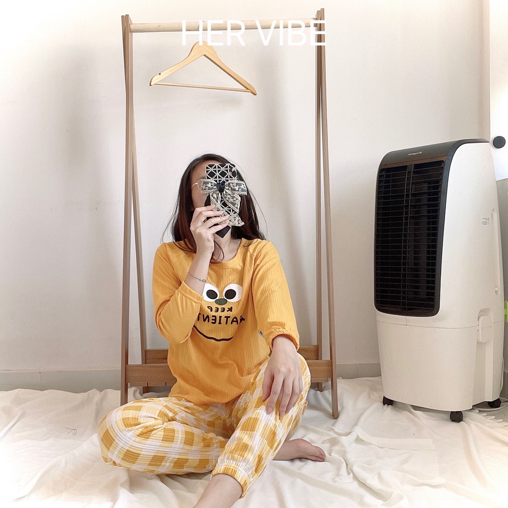 Bộ đồ ngủ pyjama nữ thu đông tay dài quần dài siêu mềm thấm hút - Đồ ngủ nữ mặc nhà dài tay Her Vibe | BigBuy360 - bigbuy360.vn