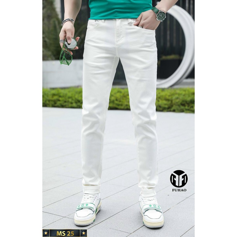 Quần jean nam mẫu trắng rách gối chất bò cao cấp co dãn 4 chiều cao cấp