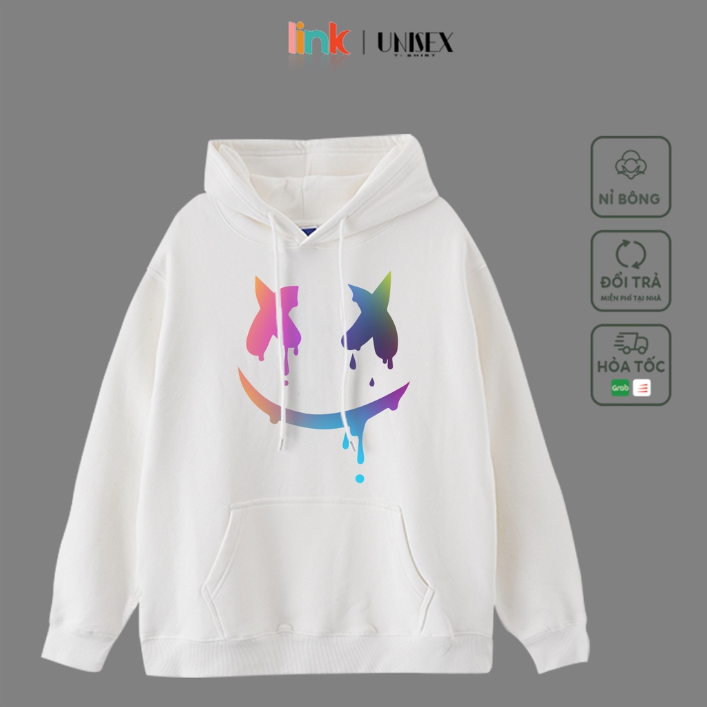Áo Hoodie phản quang MẶT MARSHMELLO 7 màu nỉ bông cao cấp Unisex
