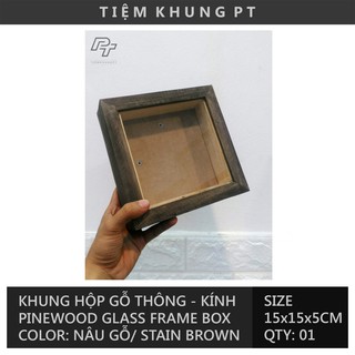 Khung Ảnh Gỗ Box-2 15x15 - Khung Hình Hộp Gỗ Thông Mặt Kính Trang Trí Handmade Treo Tường Để Bàn - Wood Frame by P'Tee