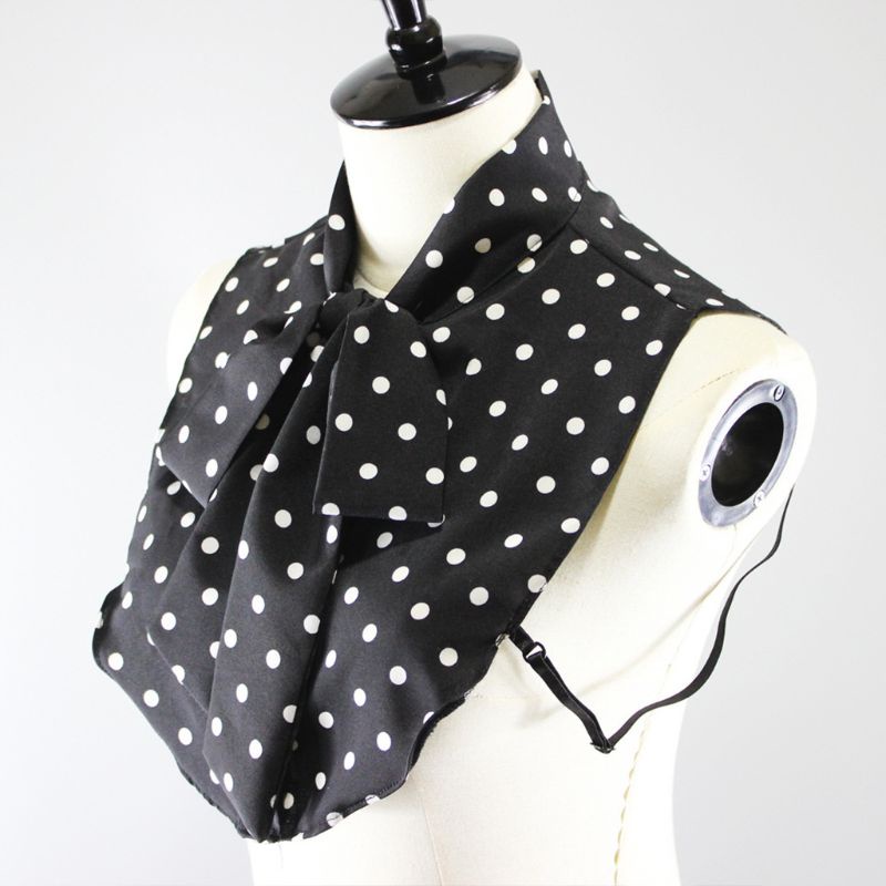 Cổ Áo Nơ Giả Thắt Nơ Họa Tiết Chấm Bi Trắng Đen Phong Cách Vintage Dành Cho Nữ