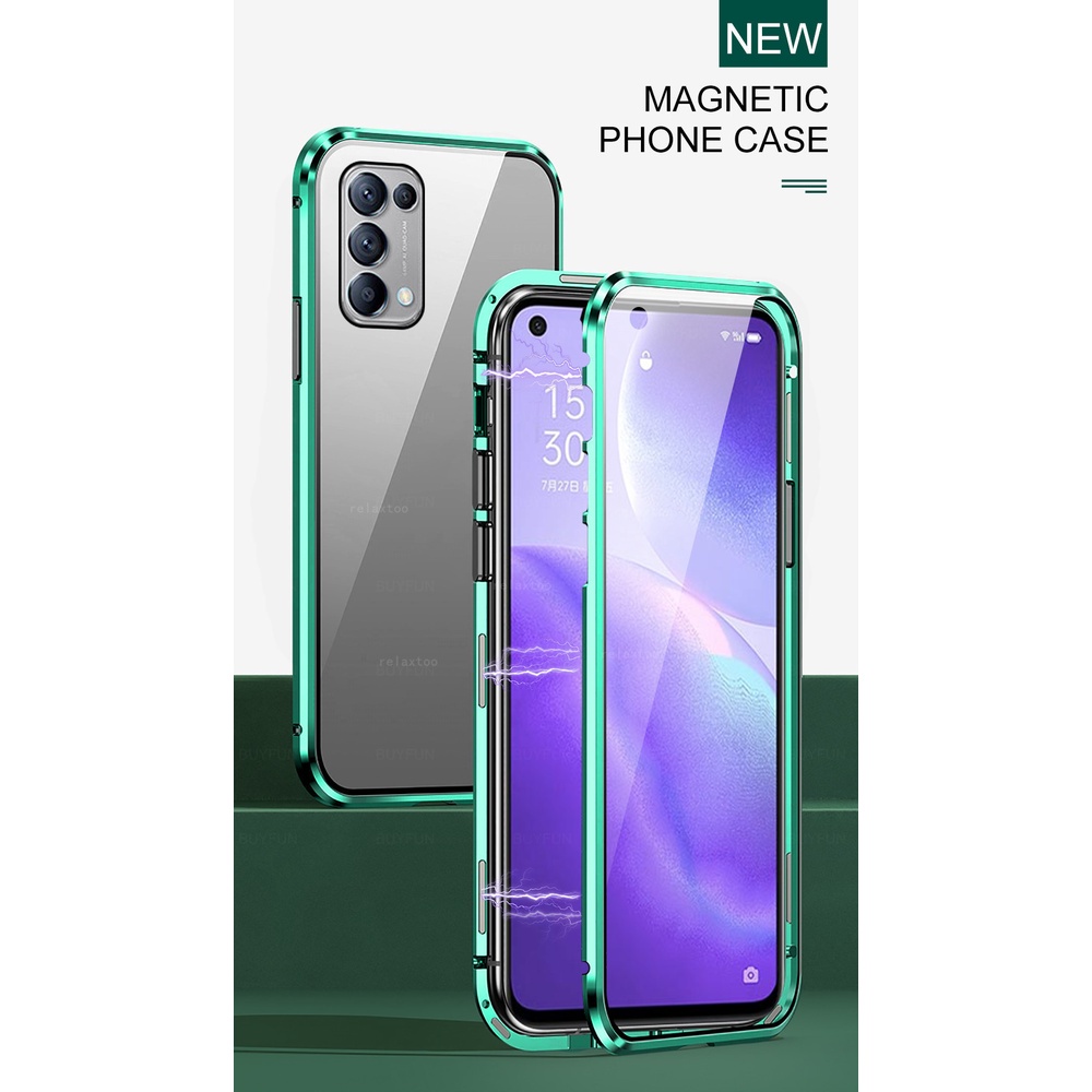 Ốp Điện Thoại Kính Cường Lực Hai Mặt Nắp Lật Nam Châm Bảo Vệ 360 Độ Cho Oppo Reno5 Reno 5 5g K 4g