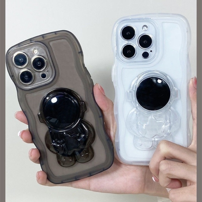 Ốp Điện Thoại Trong Suốt Họa Tiết Phi Hành Gia Có Giá Đỡ Cho iPhone 11 12 13 Pro Xs Max Mini 7 8 Plus XR X