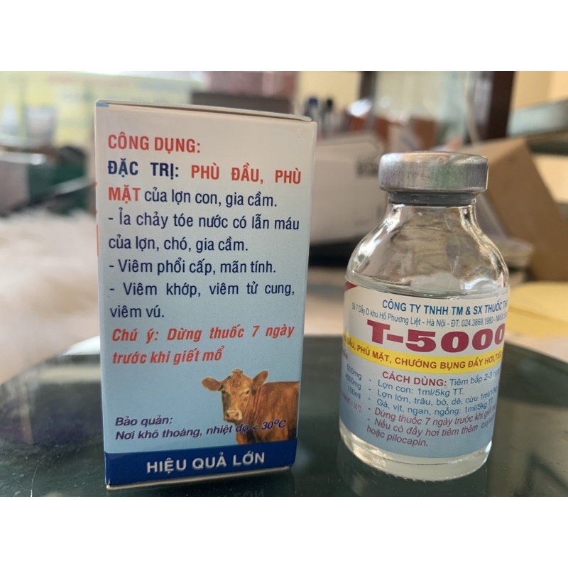 T5000 20ml - phù đầu, phù mặt, chướng bụng, đầy hơi trên gia cầm, heo con, chó, mèo