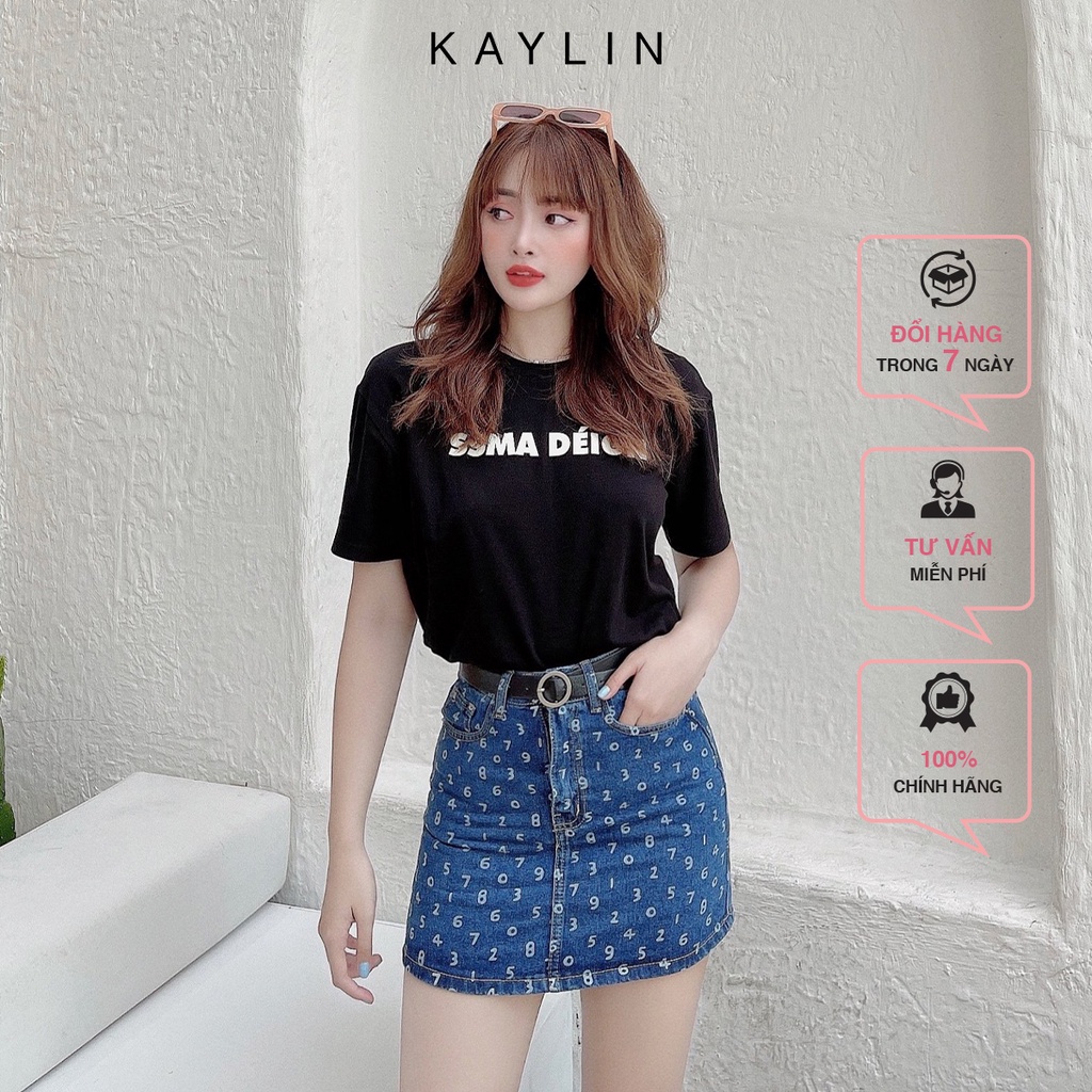 Chân váy jean họa tiết số phong cách KAYLIN - N1572