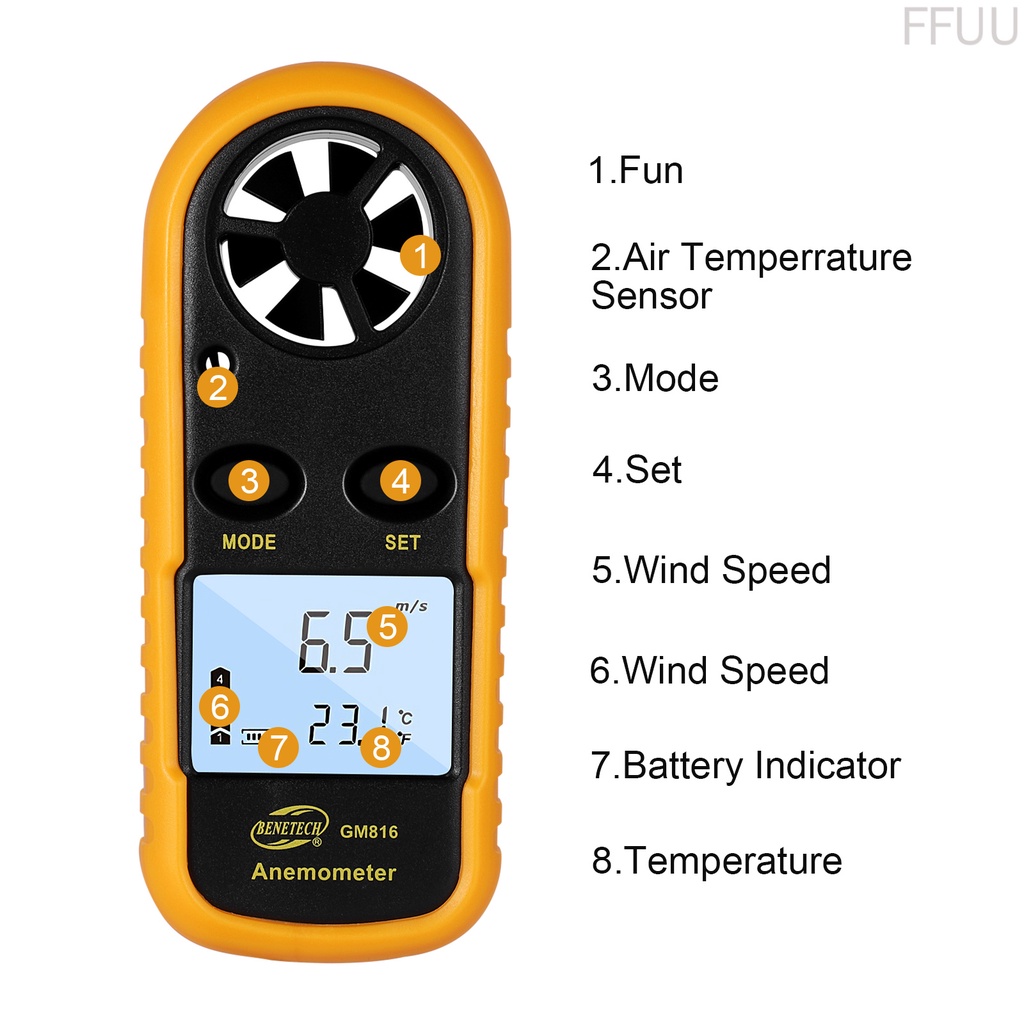 Máy đo tốc độ gió cầm tay màn hình LCD hiển thị kỹ thuật số tiện dụng FF86