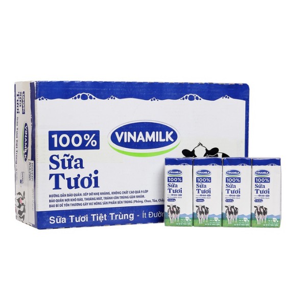 Thùng 12 Lốc 48 Hộp Sữa Tươi Tiệt Trùng Vinamilk Ít Đường 110ml