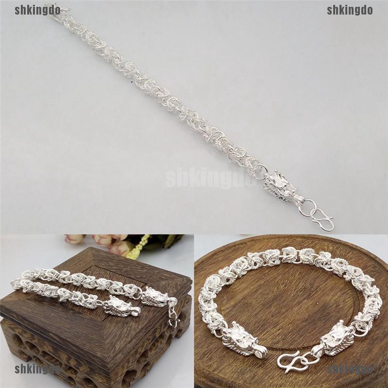 Vòng tay mạ bạc thiết kế hình rồng thời trang cá tính cho nam