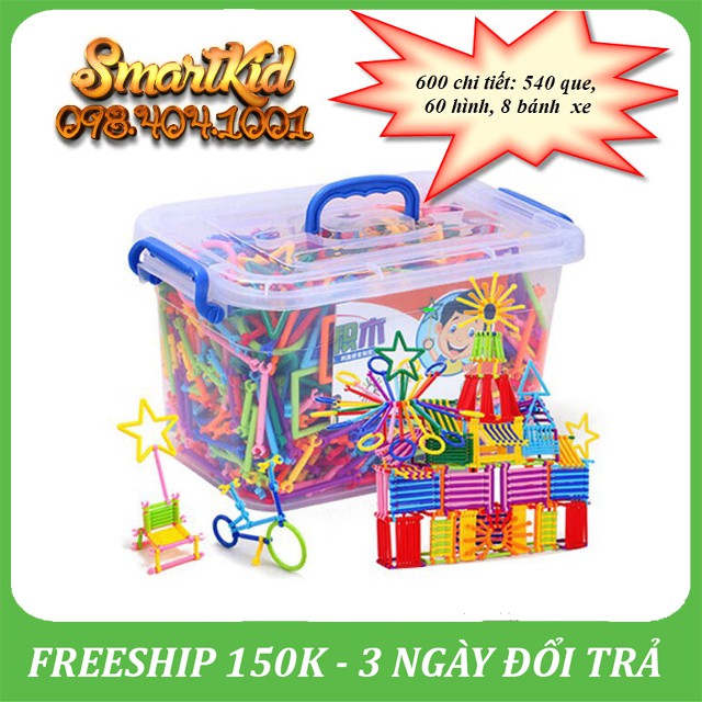 HCM_FREESHIP_GIẢM5K_Xếp Hình Lắp Ráp Đa Năng Hình Que Gậy 600 Chi Tiết Cho Bé