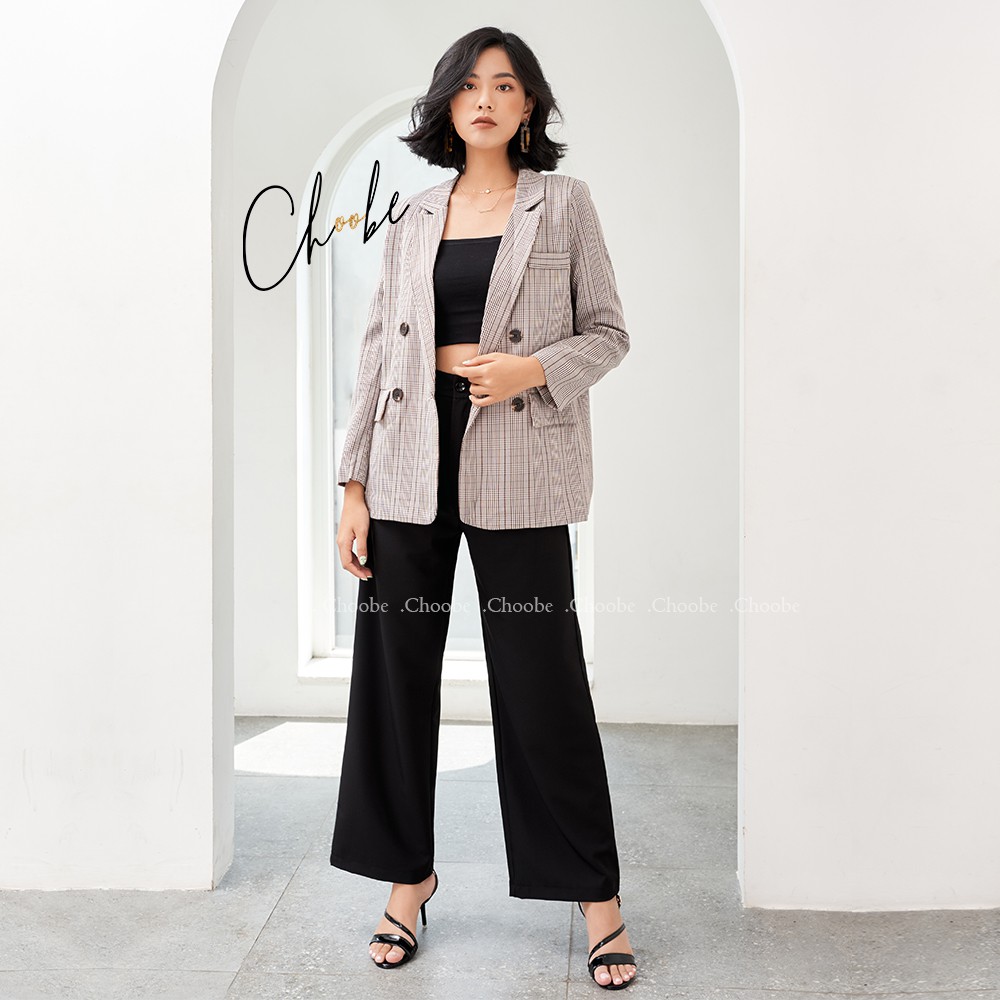 Áo blazer nữ Choobe hai lớp dài tay vest kẻ caro cao cấp form suông Hàn Quốc BL01 | BigBuy360 - bigbuy360.vn