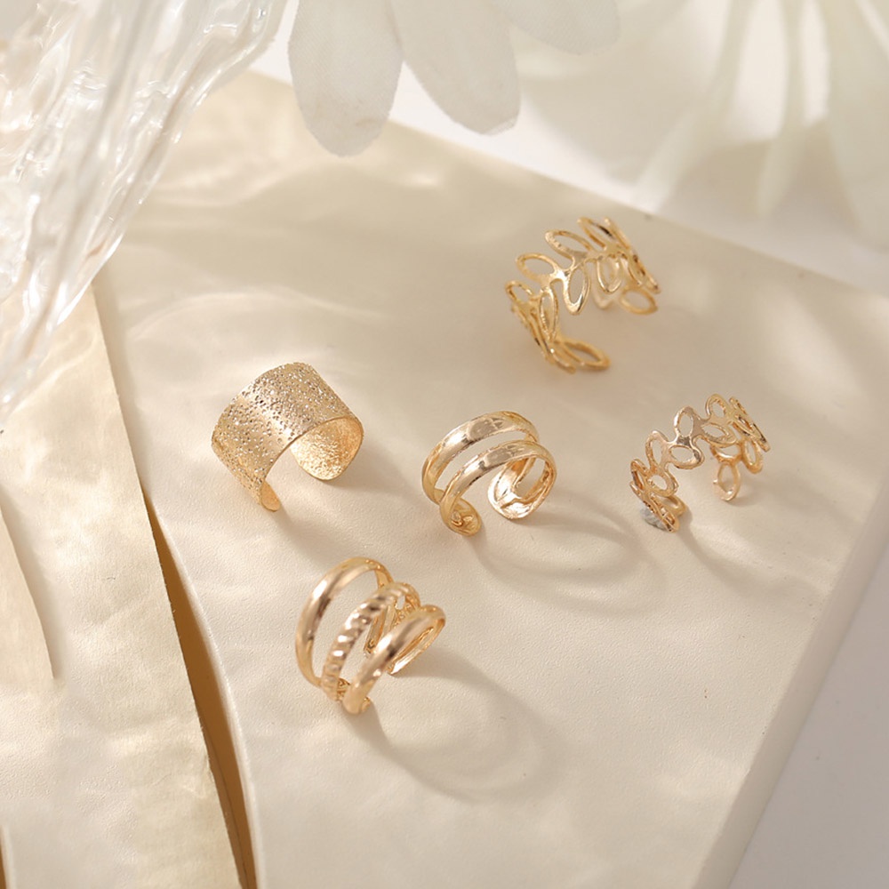 Set 5 khuyên kẹp vành tai kim loại hình lá thời trang cho nữ