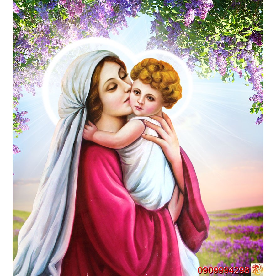 Tranh dán tường 3d hình Chúa Jesus, Hình Đức Mẹ Maria