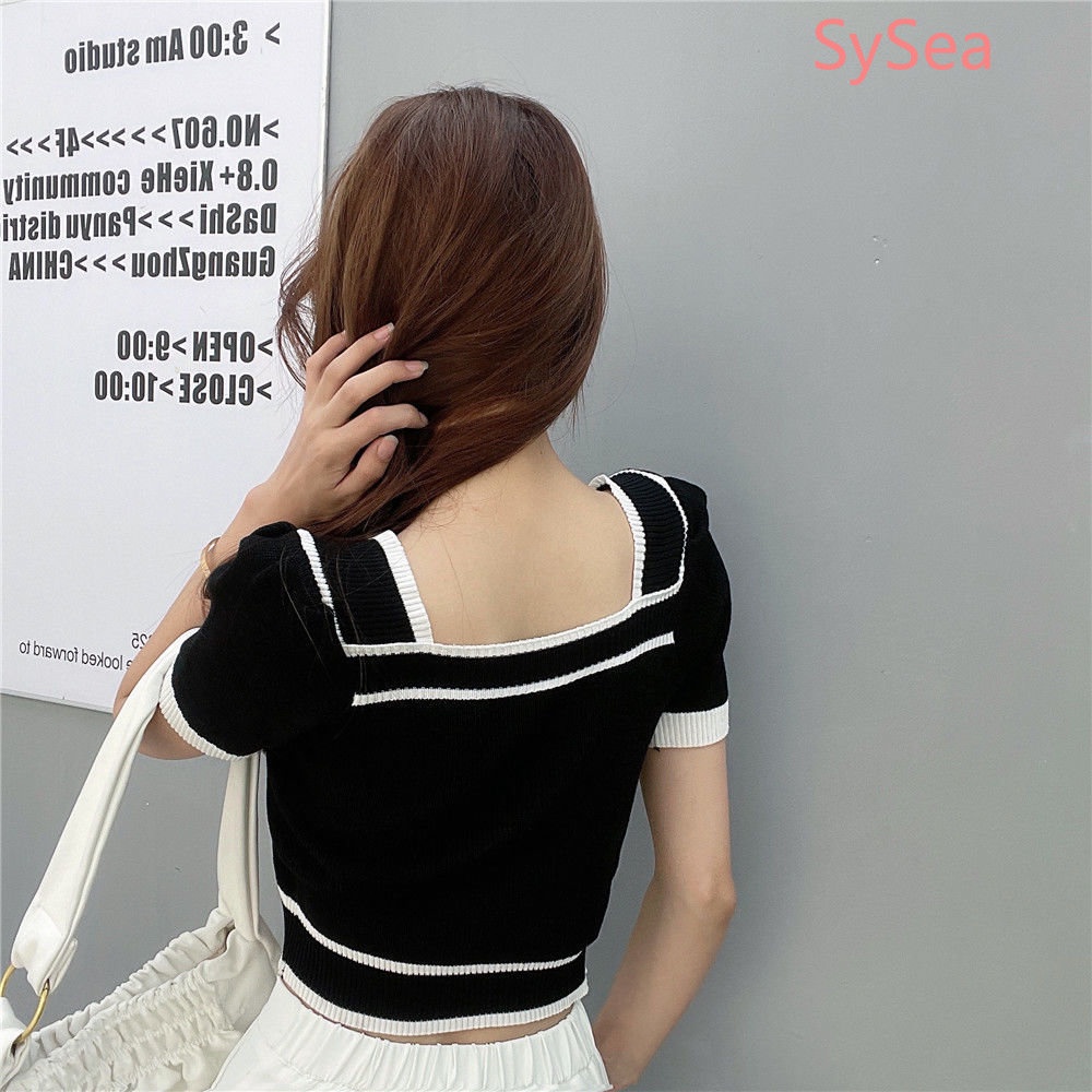 Áo Dệt Kim Cổ Vuông Thời Trang Mùa Hè Pháp Cho Nữ